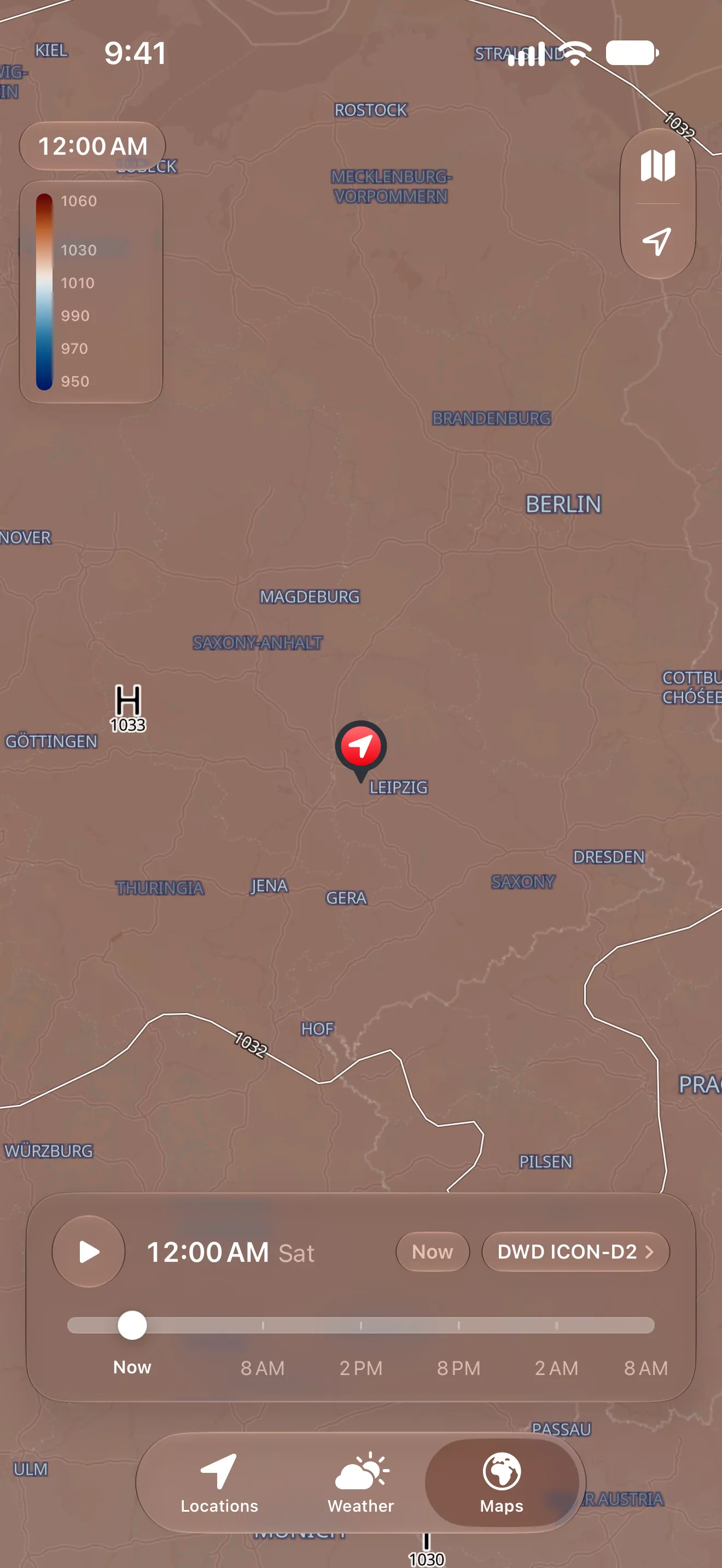 Pressure map with isobars